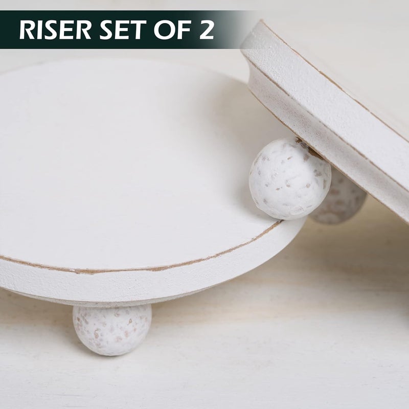 DD DEFINED DECO Defined Deco Mini risers for display,Wood Risers for Decor,Small 4”Round Wooden Riser, Farmhouse Wood Riser, Rustic Pedestal Display Stand,Display Risers for Tiered Tray Decor(Set of 2,White) - Image 5